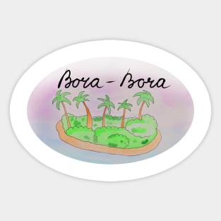 Bora-Bora Island travel, beach, sea and palm trees. Holidays and rest, summer and relaxation Sticker